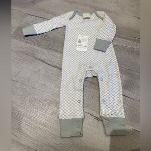 Sapling Baby Brand onesie sage green and white